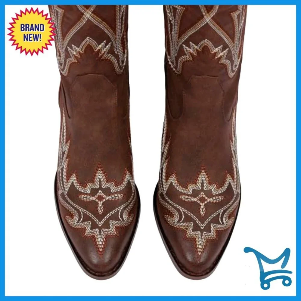 Thigh High Western Boots Pointed Toe Chunky Heel Side Zip Over Knee